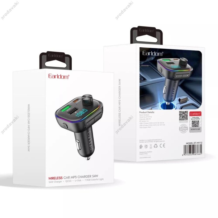 FM-трансмітер Earldom ET-M112 Black з Bluetooth